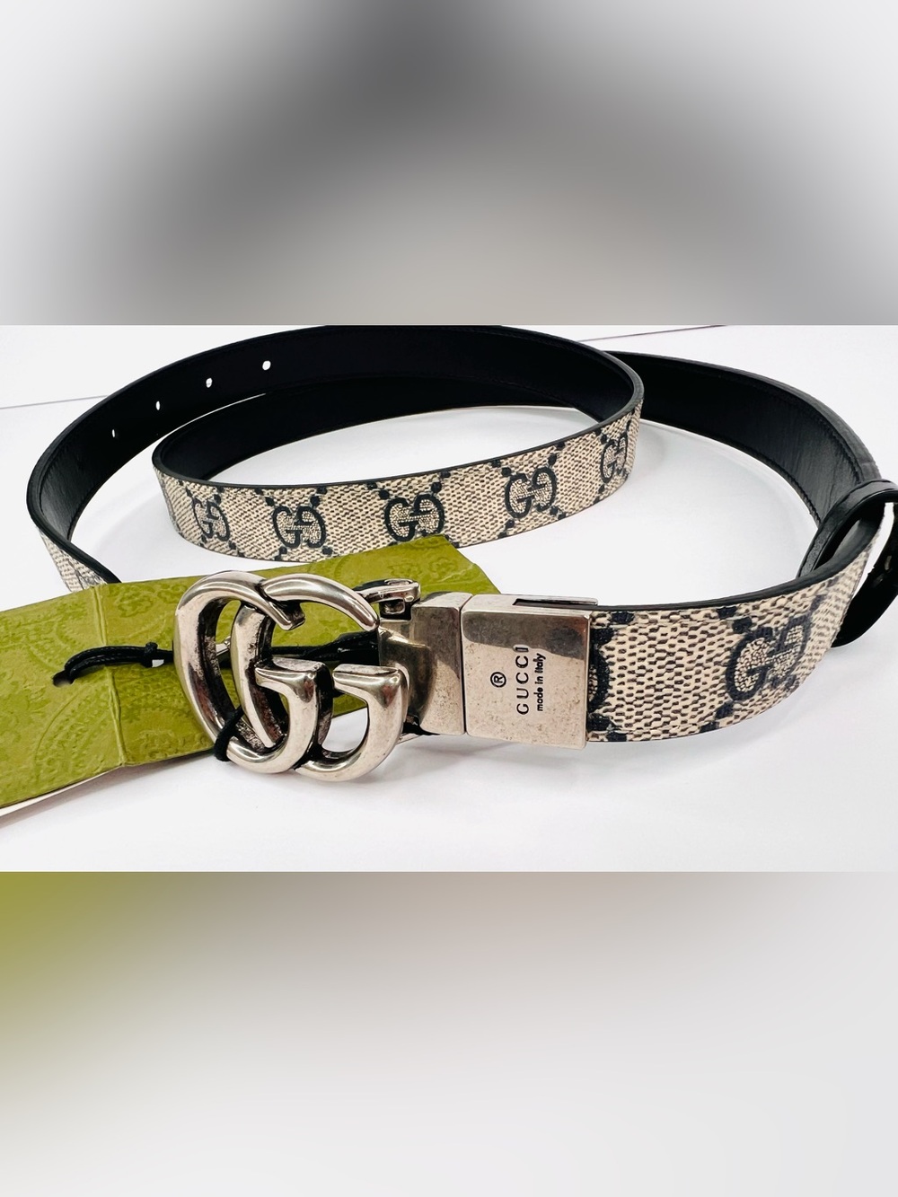 Gucci GG Supreme Canvas Leather Double G Interlocking Belt Size 38 cm - 95 in - Picture 6 of 9
